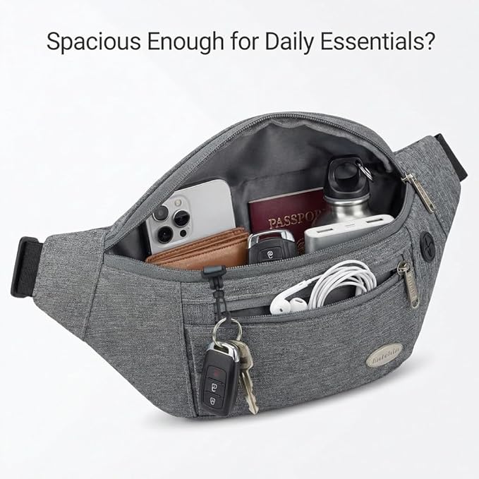 Entchin Fanny Pack for Women Men,Crossbody Belt Bag with 4-Zipper Pockets,Adjustable Waist Bag Pack,One of the Most Popular Travel Essential Gifts for Walking,Traveling,Cycling
