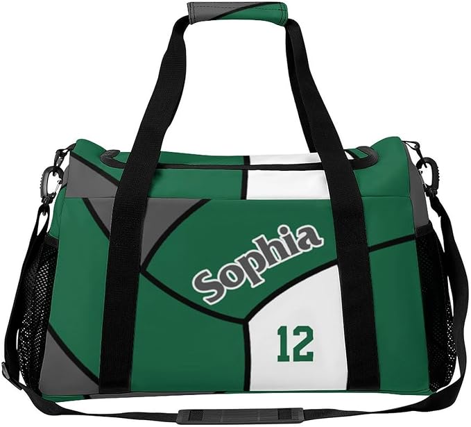 Custom Volleyball Green Duffel Bag with Name Personalized Travel Bags Sport Gym Bag Carry On Weekender Bags for Men Women