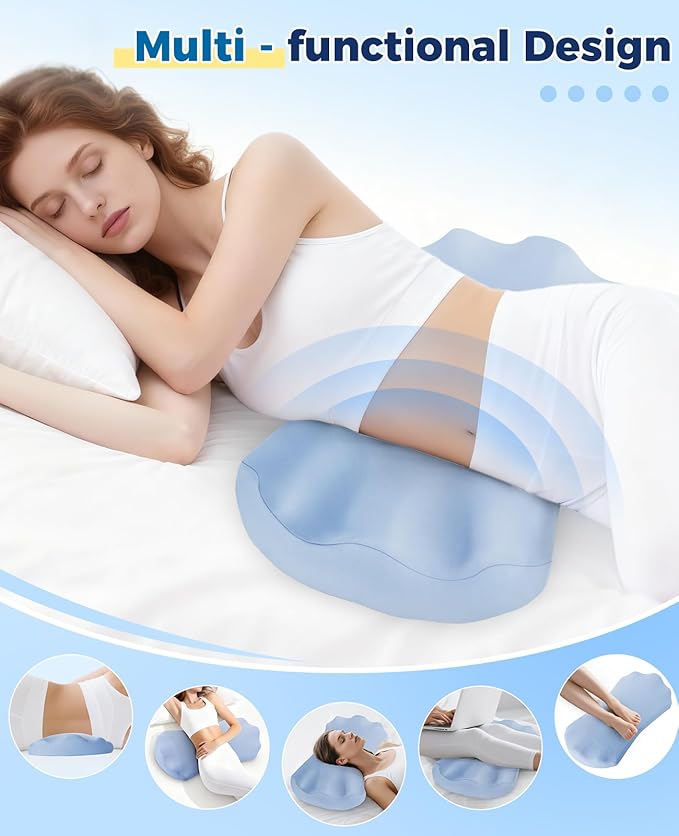Lumbar Pillow for Sleeping, Lumbar Support Pillow for Bed for Back Pain Relief, Memory Foam Lower Back Pillow for Bed, Back Support Pillow for Side & Back Sleepers, Washable Cover