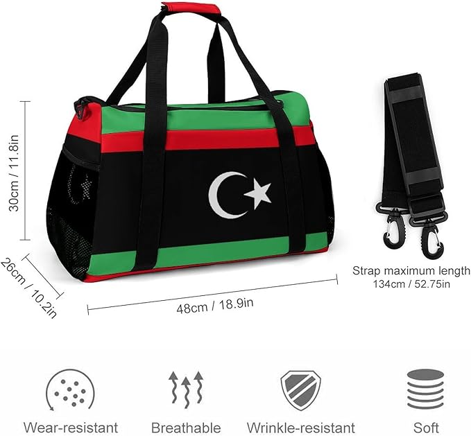 Flag of Libya Duffle Bag Gym Bag for Workout Travel Tote with Detachable Straps