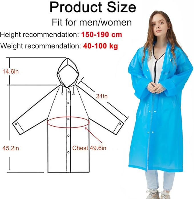 Rain Ponchos Raincoats for Adults Women, Reusable Rain Jacket Coats with Hood for Family Disney Park Travel 2 Pack