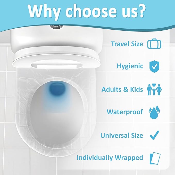 Disposable Toilet Seat Cover - Plastic Toilet Seat Covers Waterproof Non-Slip Individually Wrapped Friendly Packing For Travel,Potty Training,Pregnant Moms & Adults,60 Pack