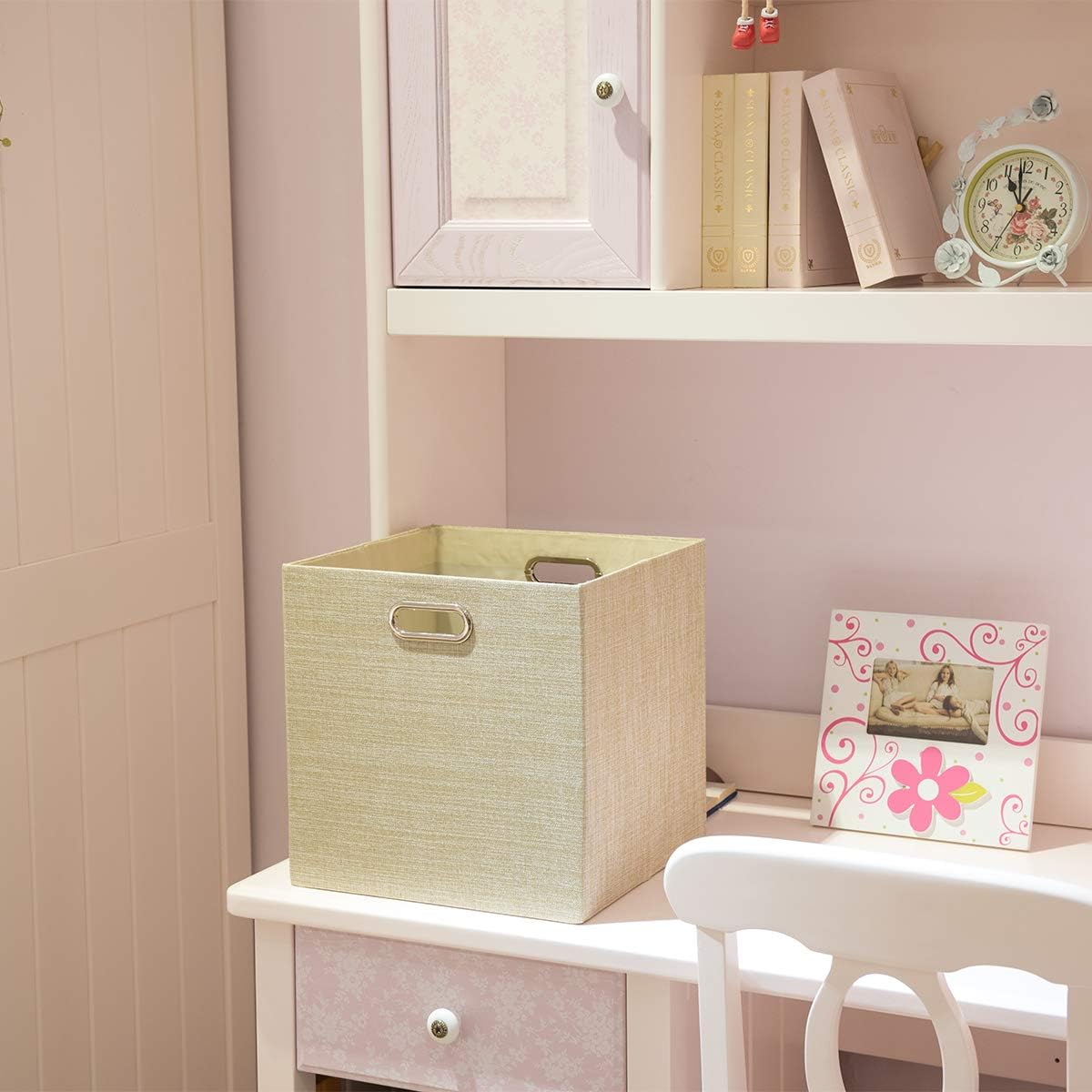 Foldable Storage Bins,13×13 Storage Cubes Basket Containers for Shelf Cabinet Bookcase Boxes,Thick Fabric Drawers - Set of 2, Beige