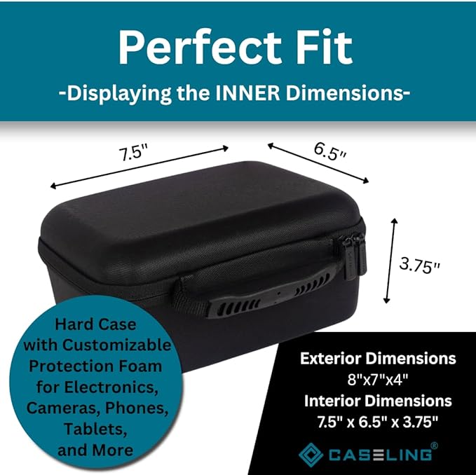 Protective Hard Case With Customizable Foam - Lightweight Hard Shell Case for Electronics, Cosmetic, Makeup & More - EVA Protection (7.5" x 6.5" x 3.75")