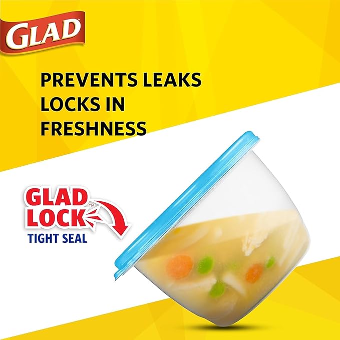 Glad GladWare Design Series Food Storage Containers with Lids, Medium Rectangle BPA Free Plastic for Meal Prep and Lunches, Tight Seal, Microwave and Dishwasher Safe, 24 Oz, 4 Count - 2 Pack