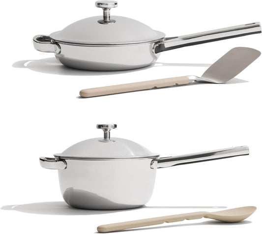 Our Place Titanium Pro Mini Cookware Duo – Always Pan & Perfect Pot with Nonstick No-Coating Technology | Tri-Ply Titanium & Stainless Steel | Safe for Oven, Induction & Cooktops up to 1000°F | Chrome