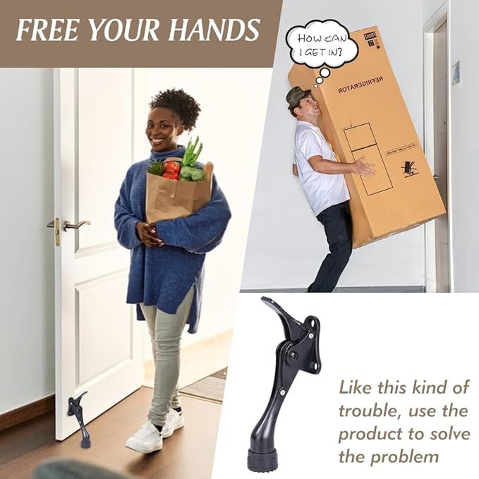 Kickdown Door Stopper 4 Inches - 2 Packs One Touch Adjustable Height Door Stop for The Bottom of Door The Bottom of Door Aluminum Alloy Metal Door Stopper with Rubber Tip Black