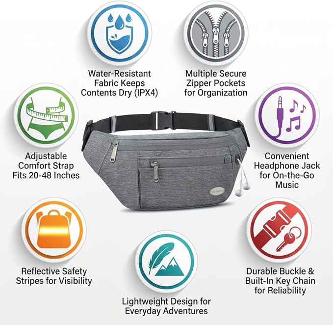 Entchin Fanny Pack for Women Men,Crossbody Belt Bag with 4-Zipper Pockets,Adjustable Waist Bag Pack,One of the Most Popular Travel Essential Gifts for Walking,Traveling,Cycling