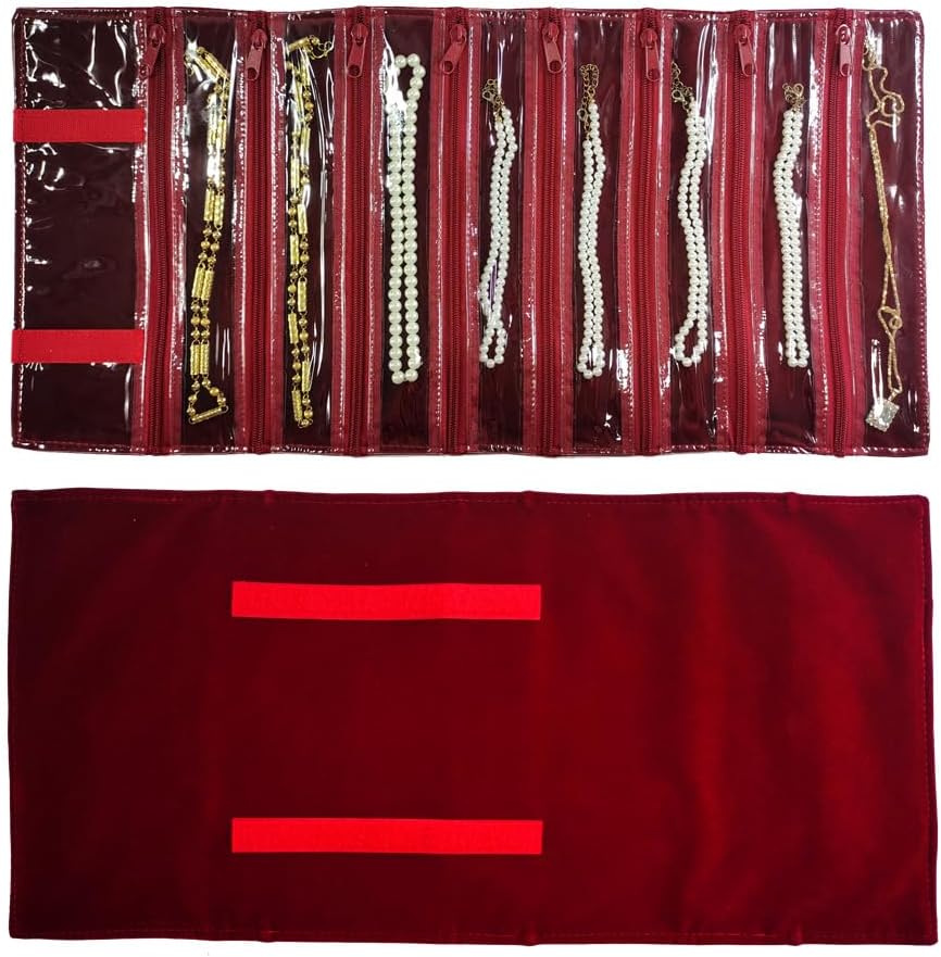 Travel Jewelry Roll Bag Portable Organizer Pouch With Grids&PVC Cover Storage Bags for Necklace, Bracelet, Bracelet,Ring, Badge, Pendant