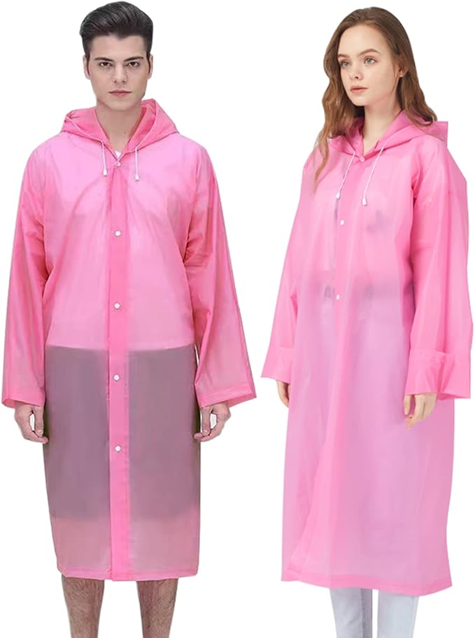 Rain Ponchos Raincoats for Adults Women, Reusable Rain Jacket Coats with Hood for Family Disney Park Travel 2 Pack