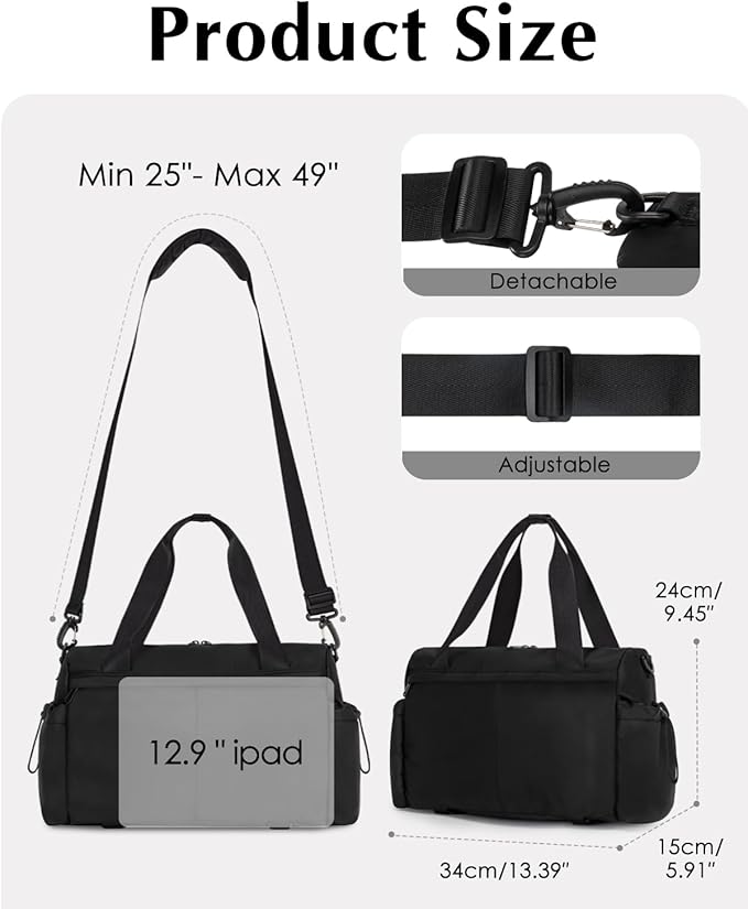 Small Gym Bag, Mini Gym Bag for Women with Yoga Mat Holder and Wet Compartment, Cute Small Yoga Mat Bag with Water Bottle Pocket for Workout Dance, Black