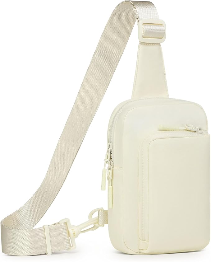 Mini Sling Bag for Men Women, Small Travel Fanny Packs Crossbody Anti Theft Reversible Nylon Chest Bag for Running Hiking (Beige)