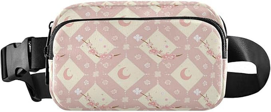 Kawaii Cherry Blossoms Moons Fanny Pack for Women Men Water Resistant Fashion Waist Packs with Adjustable Strap Belt Bag for Travel Workout Jogging Hiking 21219113