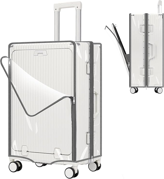 Yotako Clear Luggage Cover Protector with Front Pocket Zipper, 24 Inch Luggage Covers for Front Open Suitcase Wheeled Suitcase 24", No Disassembly