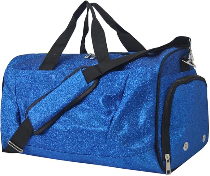 NGIL Glitter Cheers Sports Gym Duffel with Shoe Compartment and Small Carry on Travel Tote Bags for Women, Gym bag, Overnight bags for Women, Cheer Bag (Glitter-Royal)