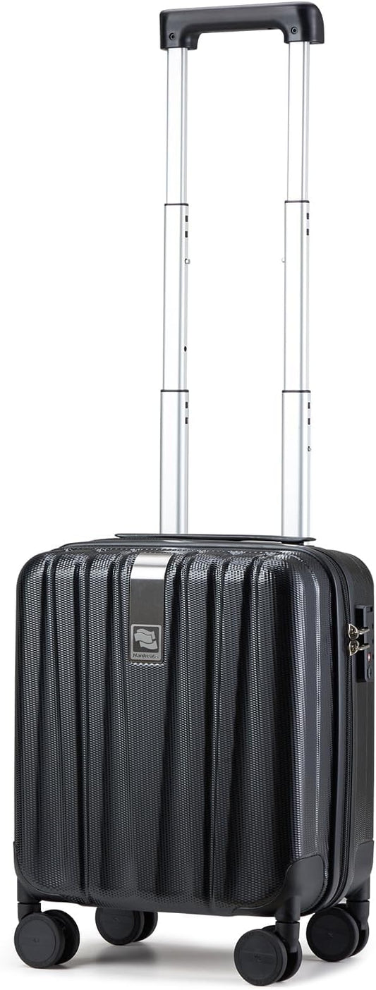 Hanke 14 Inch Underseat Carry On Luggage with Wheels Hard Shell Suitcases Carry On Bag Lightweight Small Mini Suitcase Tsa Luggage for Travel.（Jet Black）