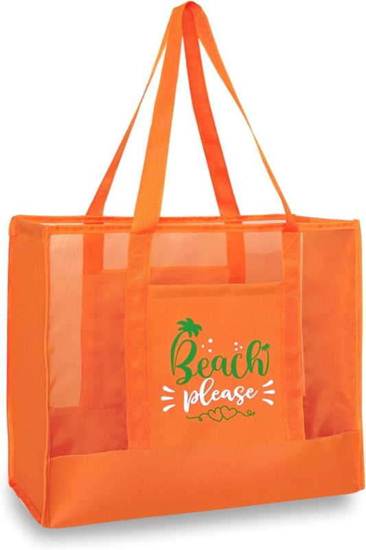 Reusable Large Beach Bags With 2 Pockets & Zipper, Lightweight Beach Tote for Poolside, Trip/swim
