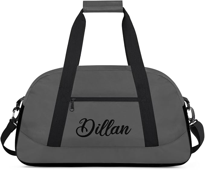 Custom Name Gym Duffel for Kids,Personalized Sports Bag Lightweight Gym Bags for Boys & Girls,Fitness Travel Weekender for Travel, and Workout Dark Gray