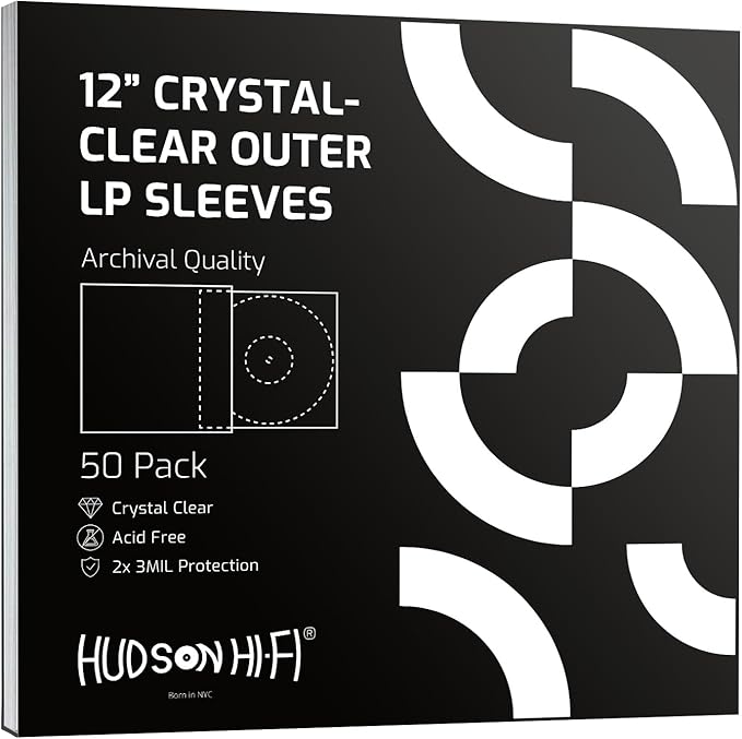 Hudson Hi-Fi Anti-Static Vinyl Record Sleeves - Durable Clear Disc Sleeves- Protect Your LP Albums from Scratches, Dust & Dirt - Acid-Free Rice Paper Disc Covers, 50x Outer Sleeves