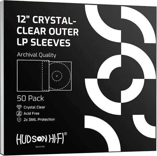 Hudson Hi-Fi Anti-Static Vinyl Record Sleeves - Durable Clear Disc Sleeves- Protect Your LP Albums from Scratches, Dust & Dirt - Acid-Free Rice Paper Disc Covers, 50x Outer Sleeves