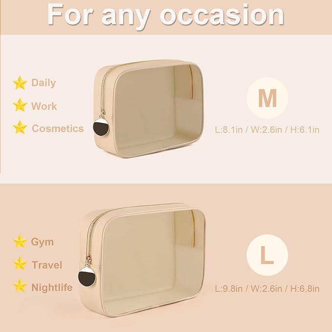 2PCS Clear Makeup Bag Set, Waterproof TPU Purse Organizer Pouches, TSA Approved Toiletry Bag, Diaper Bag Organizer Pouch, Travel Organizer Bags for Women and Kids