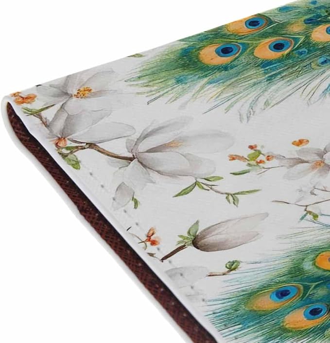 Peacock Passport Holder for Travel Blooming Flower Trees Magnolia PU Leather Passport Cover Wallet Cute Passport Card Holder for Women and Men