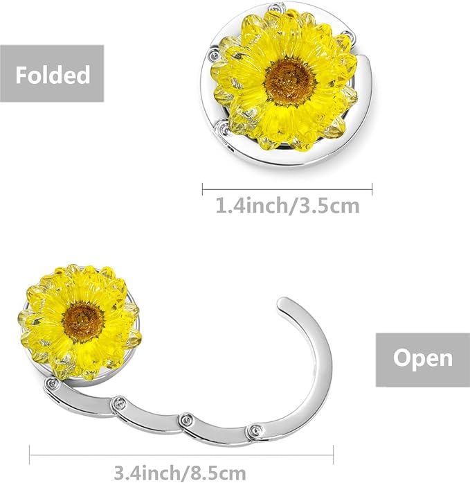 3 Pack Sunflower Foldable Handbag Hanger Holder, Flower Multi-Purpose Folding Hook, Folding Hooks for Womens Bag Purse Table Hook