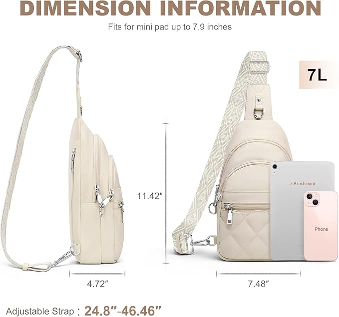Sling Bag for Women, Anti-Theft RFID Crossbody Bag Nylon Sling Purse for Travel, Puffy Small backpack for Daily Hiking Sports White