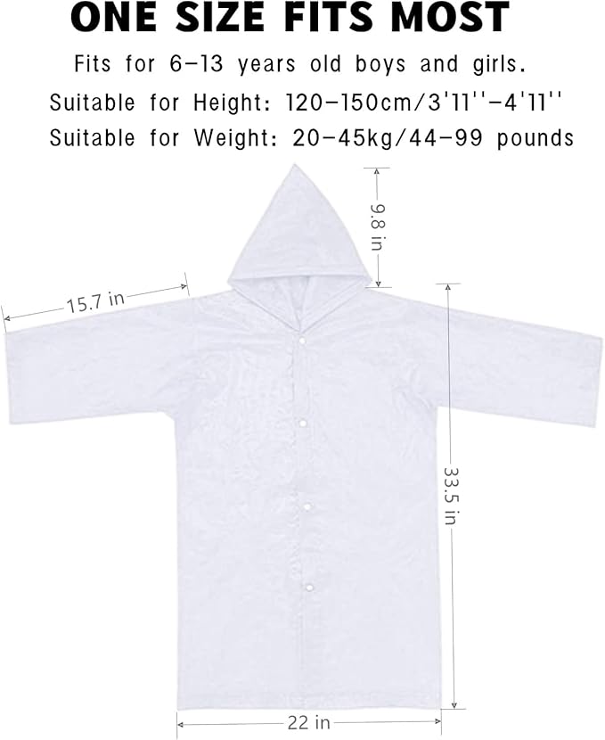 Kids Rain Poncho, Reusable EVA Children Raincoat for 6-13 Girls Boys, Waterproof Rain Jackets Rainwear with Hood