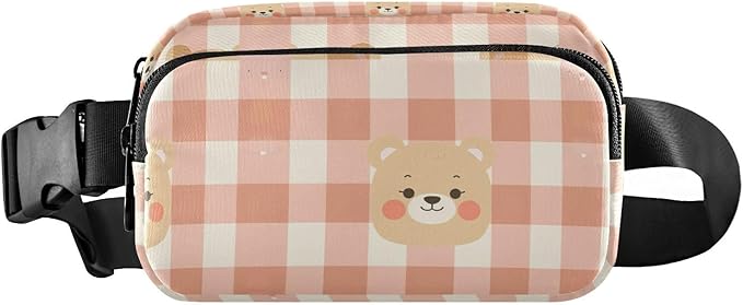 Kawaii Bear Plaid Fanny Pack for Women Men Water Resistant Fashion Waist Packs with Adjustable Strap Belt Bag for Travel Workout Jogging Hiking 21219455