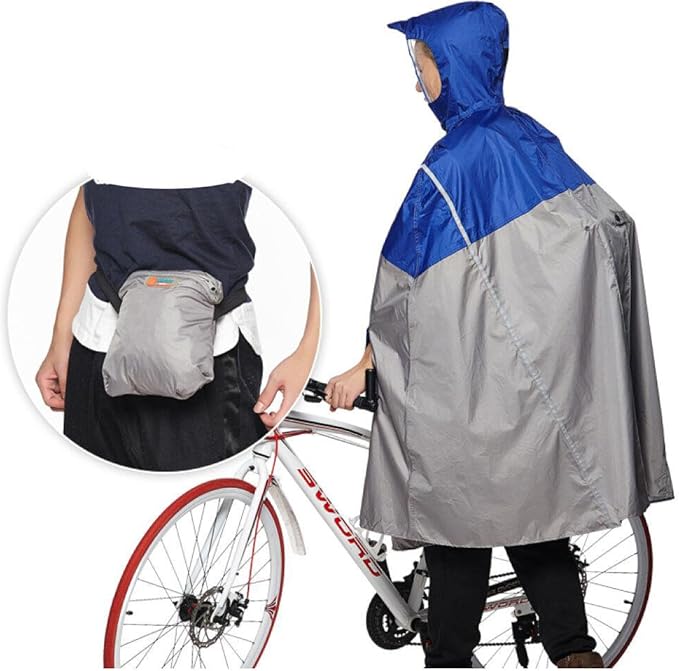 Lightweight Cycling Rain Poncho Breathable Bike Hooded Raincoat Rain Cape with Reflector Strips