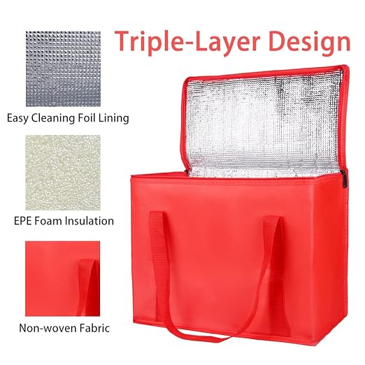 Bodaon Insulated Reusable Grocery Bags, X-Large Freezer Cooler Bag with Top, Catering Shopping Bag for Food Delivery/Travel/Groceries, Best Thermal Bags for Cold Frozen and Hot Food