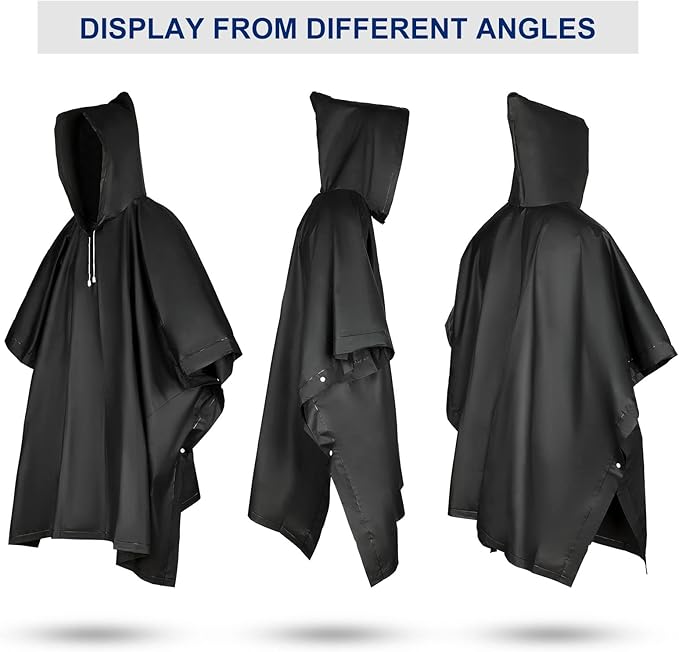 Zhehao 10 Pcs 10 Pcs Rain Ponchos for Adults with Drawstring Hood Reusable Raincoats Waterproof Thickened Rain Jacket for Men Women (Black)