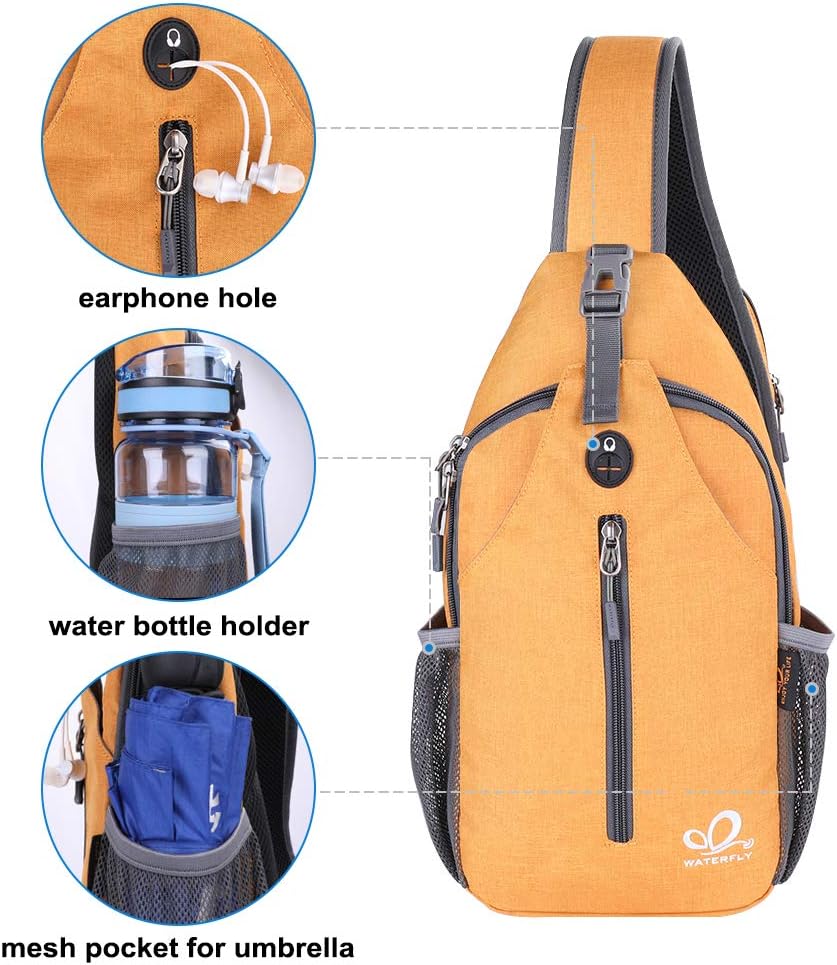 WATERFLY Crossbody Sling Backpack Sling Bag Travel Hiking Chest Bag Daypack