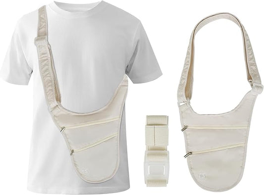 Crossbody Bag for Men Women Anti-Theft Money Belt for Travel Hidden Slim Passport Holder Mini Sling Bag Chest Belt Under Clothes to Protect Cash, Credit Cards, Phone