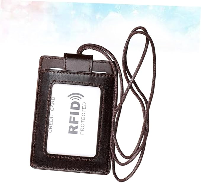 Blocking Wallet Badge Holder Lanyard Clips Leather Card Holder Sleeve for Credit Cards Name Protector