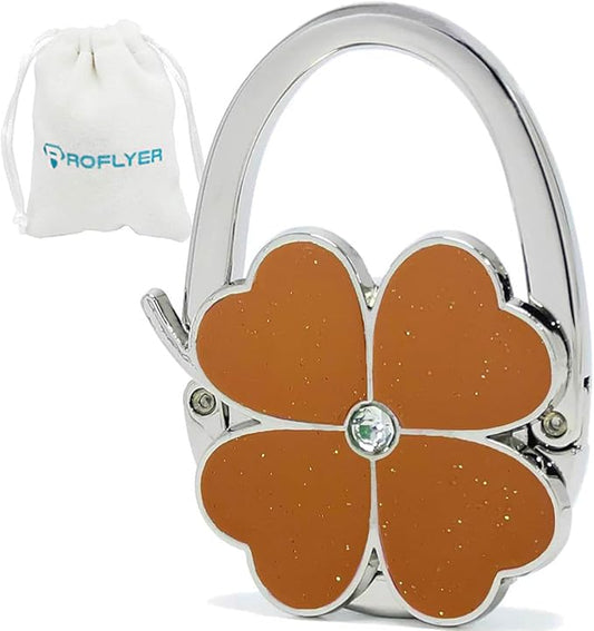 Four Leaf Clover Design Foldable Handbag Hanger Folding Purse Table Hook Holder (Brown)