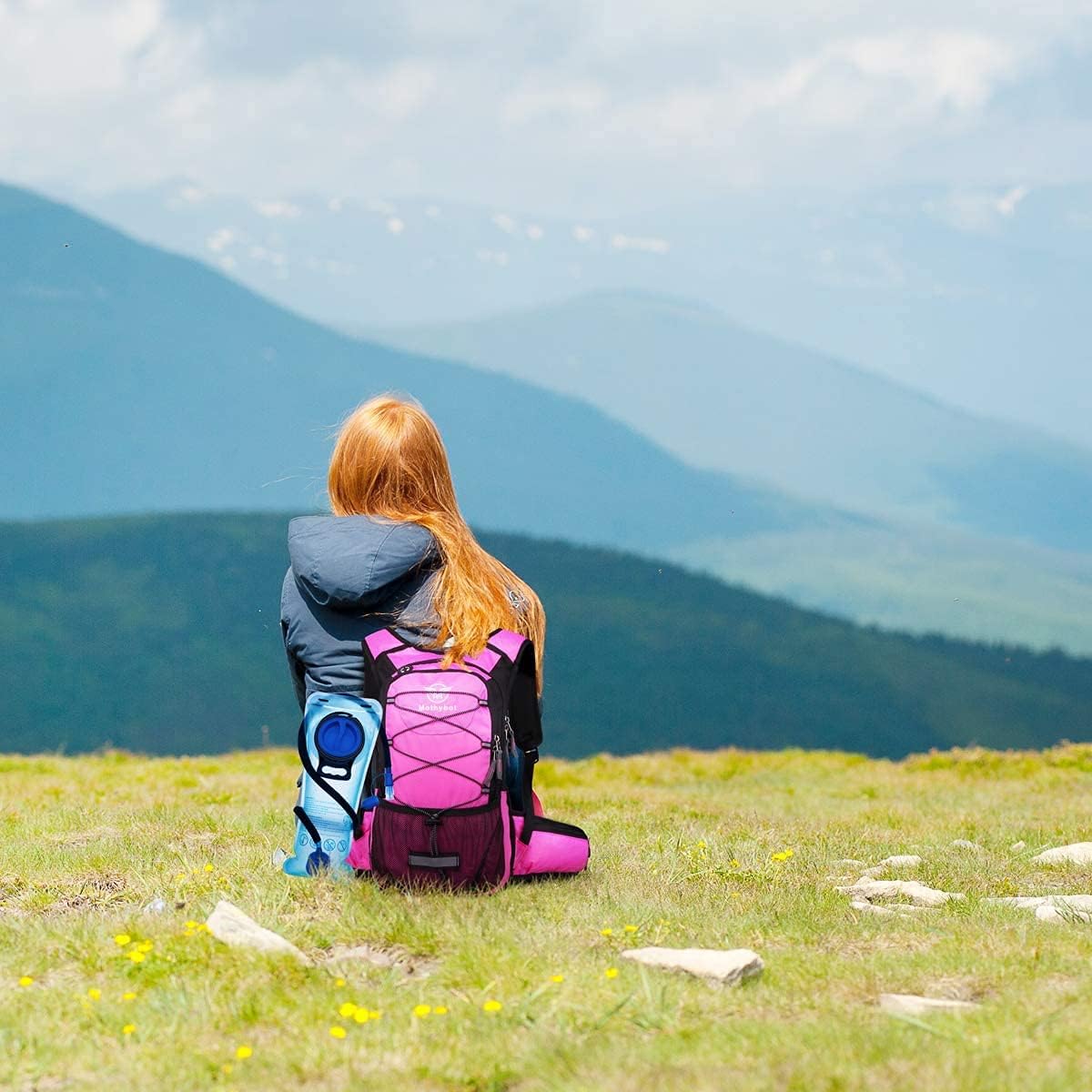 Insulated Hydration Backpack Pack with 3L BPA Free Leak Proof Water Bladder, Large Storage Lightweight Hiking Daypack with Waist Pouches & Cooler Layer, for Running, Biking, Camping, Festival