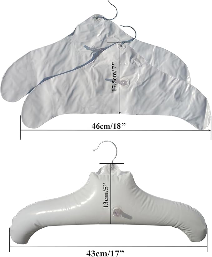 NewFerU Inflatable Hangers for Travel X 6 in White Round Shoulder for Hand Wash Laundry, Air Blow up Clothes Drying Hangars with Metal Hook, Compact, Space Saving, Foldable, Portable, Non Slip