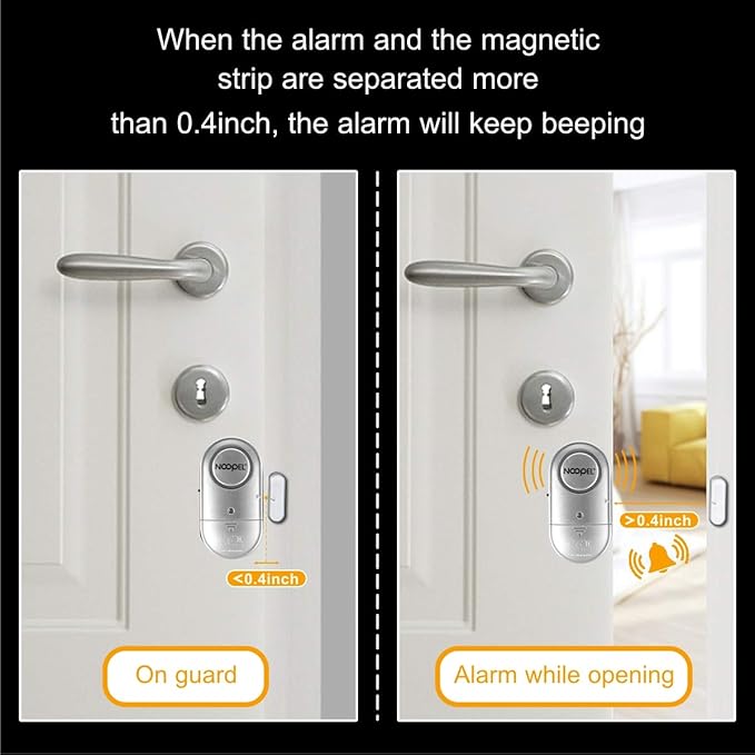 Door Alarms When Opened 4 Pack, New Version with Two Volume Levels, NOOPEL Window Alarm Sensors for Kids Safety Burglar Intruder Entry Alert, DIY Home Security, Battery Operated