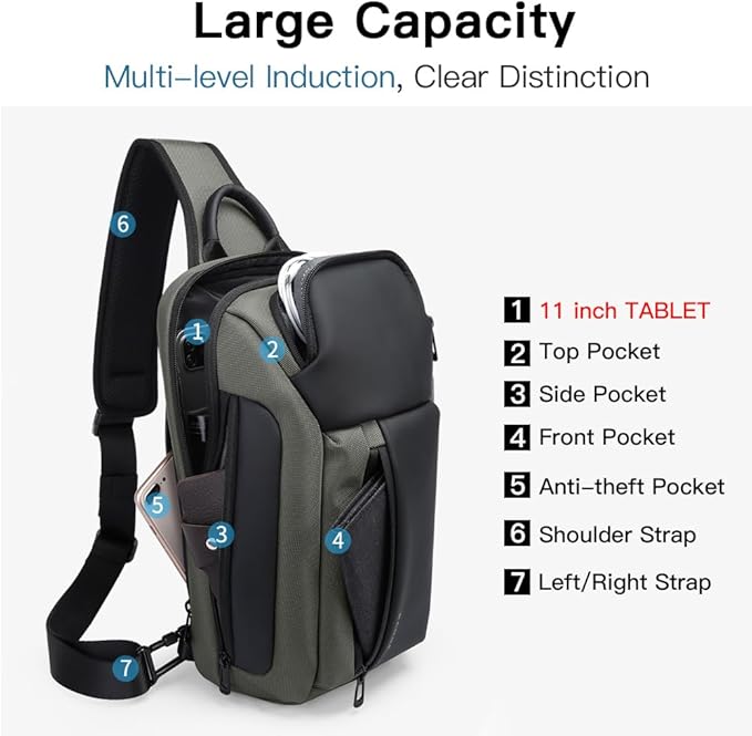 BANGE Men's Crossbody Backpack - Waterproof Shoulder Bag for Travel, Hiking & Daily Commute