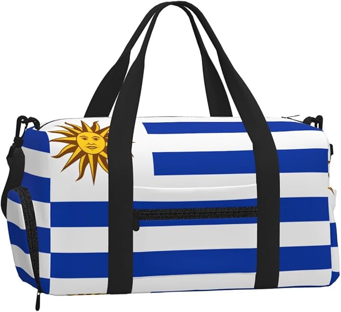 Flag of Uruguay Print Gym Bag with Shoe Compartment for Women Men, 17.7in Sports Duffle Weekender Tote, Overnight Travel Duffel Bag Carry On