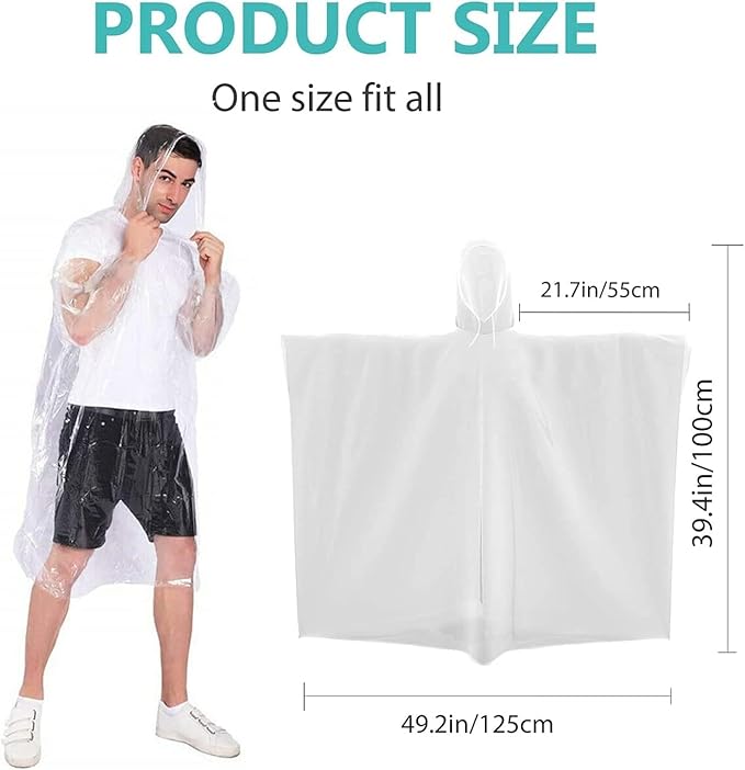 Rain Ponchos, Emergency Disposable Rain Poncho with Drawstring Hood&Waterproof Plastic for Adults&Teens