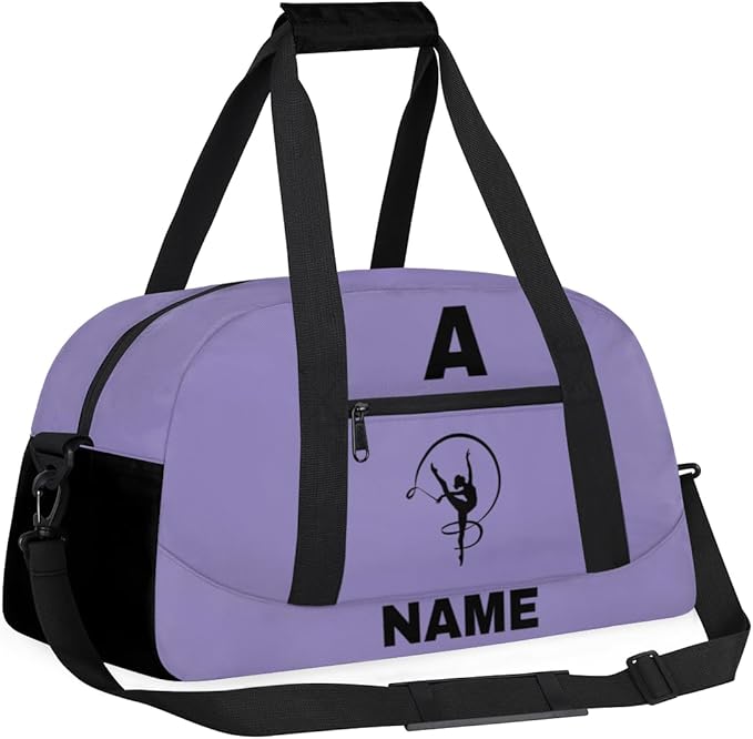 Personalize-Kids-Sports-Duffel-Bags With Custom Name Text Carry-On Overnight Travel Gym Lightweight Dance Pattern Sports Bags For Girls Boys Kids,Lilac 2