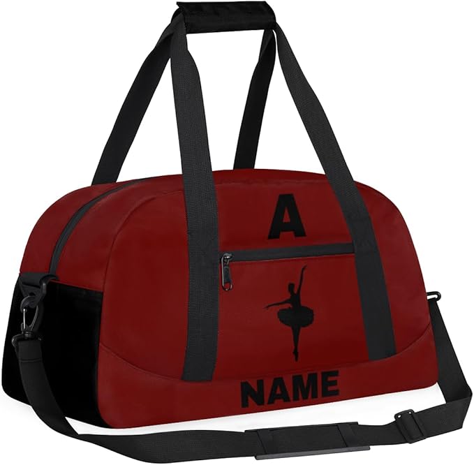Personalize-Kids-Sports-Duffel-Bags With Custom Name Text Carry-On Overnight Travel Gym Lightweight Dance Pattern Sports Bags For Girls Boys Kids,Red