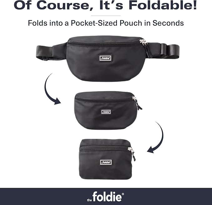 The Foldie Foldable Crossbody Bags for Women & Men - Anti-Theft RFID-Safe Fanny Pack with Smart Lockable Zippers and Cut-Resistant Strap - Lightweight Waist Pack for Travel & Everyday Use - Azure