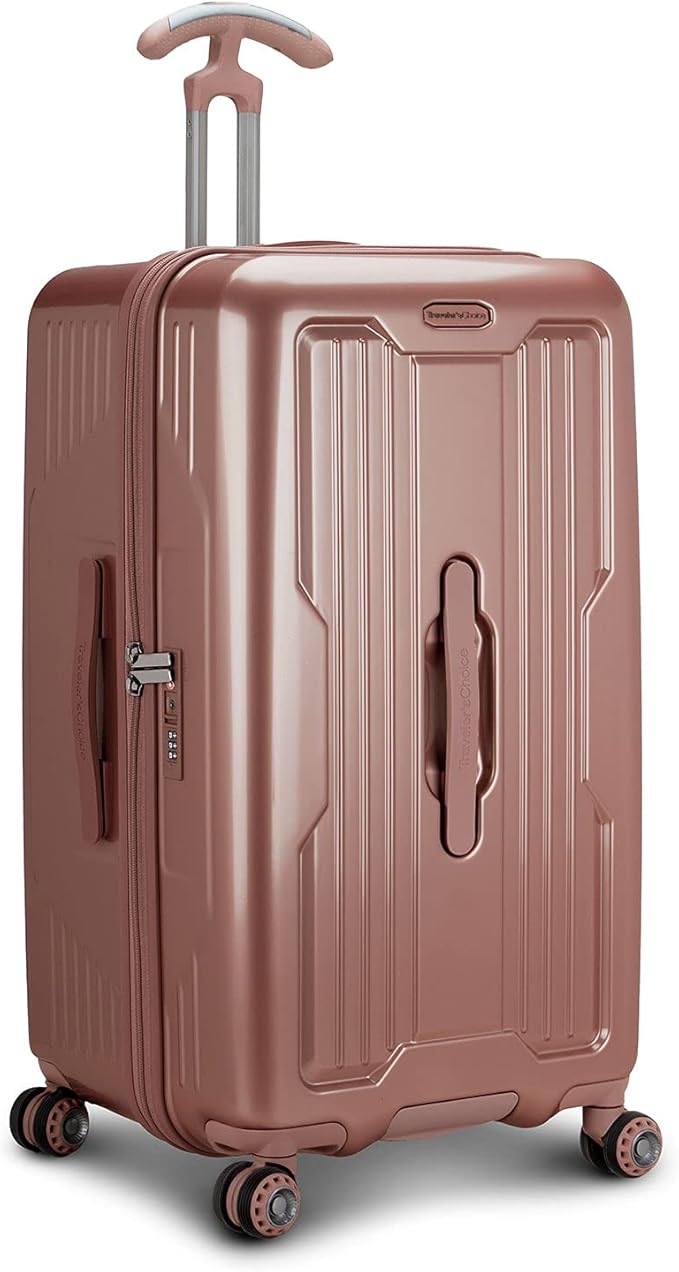 Traveler's Choice Ultimax II Polycarbonate Hardside Luggage with Spinner Wheels, Rose Pink, 28-Inch Medium Trunk