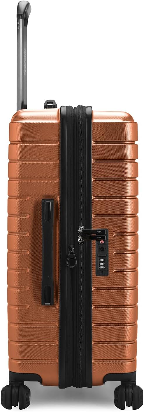 Traveler's Choice Archer Polycarbonate Expandable Luggage with Spinner Wheels, Orange, Checked 26-Inch
