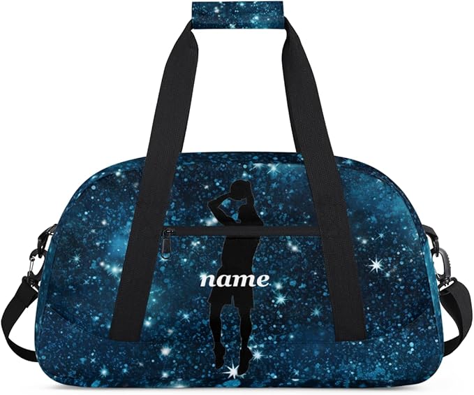 Personalized Boys Gym Bags, Custom Name Sport Bags for Training Travel Overnight Weekender Basketball Silhouettes Romantic Blue