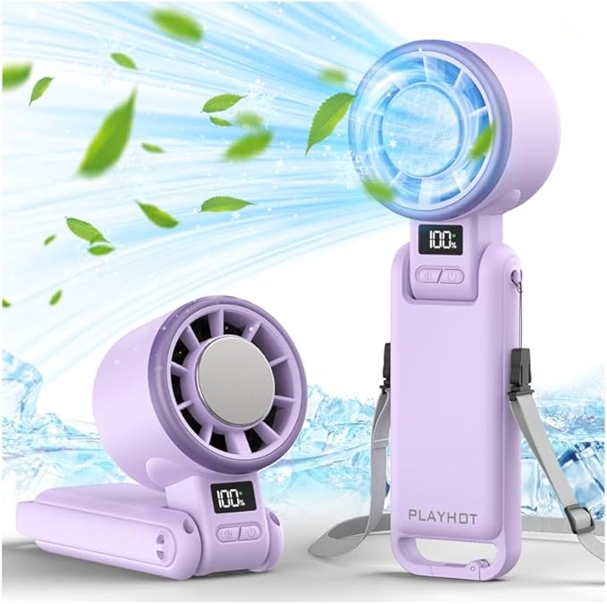 Portable Handheld Turbo Fan with Ice Cooling, Rechargeable Personal Fan, Up tp 12Hrs Cooling, 5 Speed 25550RPM Powerful Portable Fan for Travel, Outdoor, Camping, Hiking (Purple)